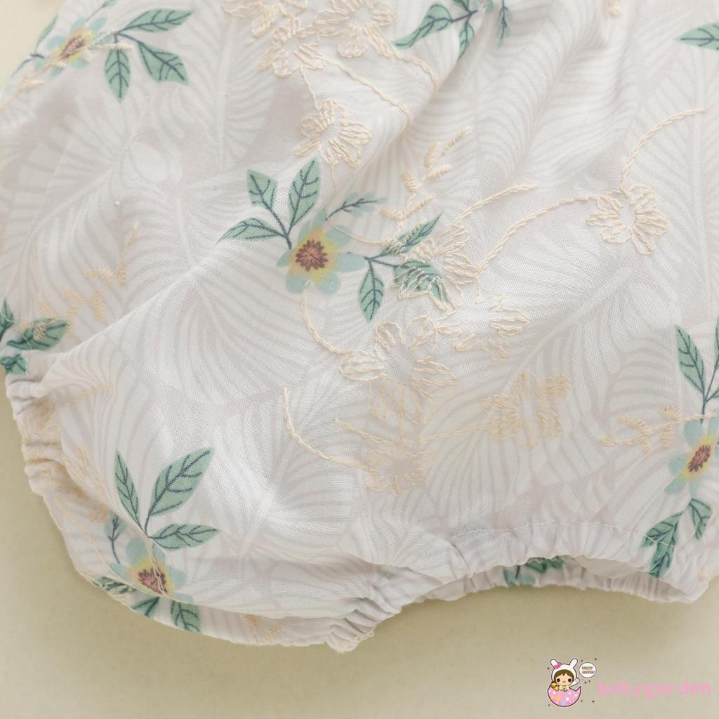 Bộ áo liền quần cổ vuông tay ngắn thêu hoa thời trang mùa hè cho bé gái từ 0-24 tháng tuổi