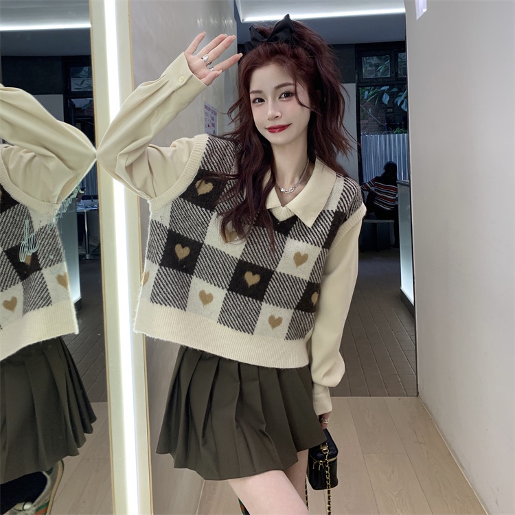 Áo len SUXI không tay cổ chữ v form rộng họa tiết ca rô thời trang dành cho nữ