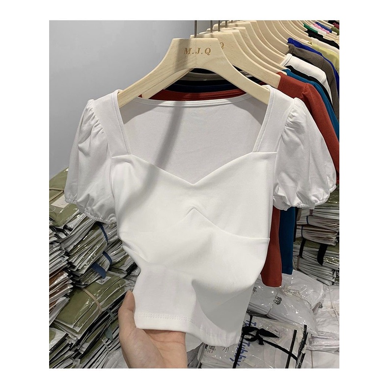 Áo thun BH tay ngắn phồng chất liệu cotton 2022 thời trang mùa hè cho nữ