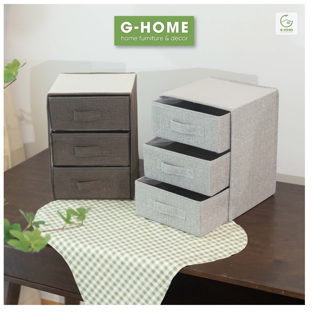 Hộp vải đựng đồ 3 ngăn kéo Ghome, hộp tủ ngăn kéo mini gấp gọn thông minh đựng đồ cá nhân TV22M5