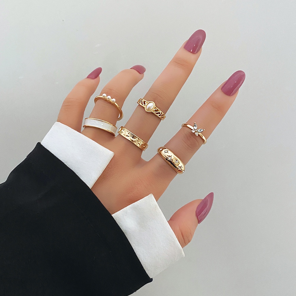 Set 5 Nhẫn Đính Đá Phong Cách Retro