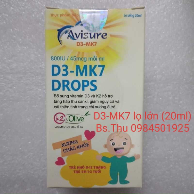 Avisure D3 - MK7 DROPS - D3MK7 20ml - Bổ sung D3 và K2 tăng hấp thu canxi, giúp trẻ ngủ ngon, cao lớn hơn date mới