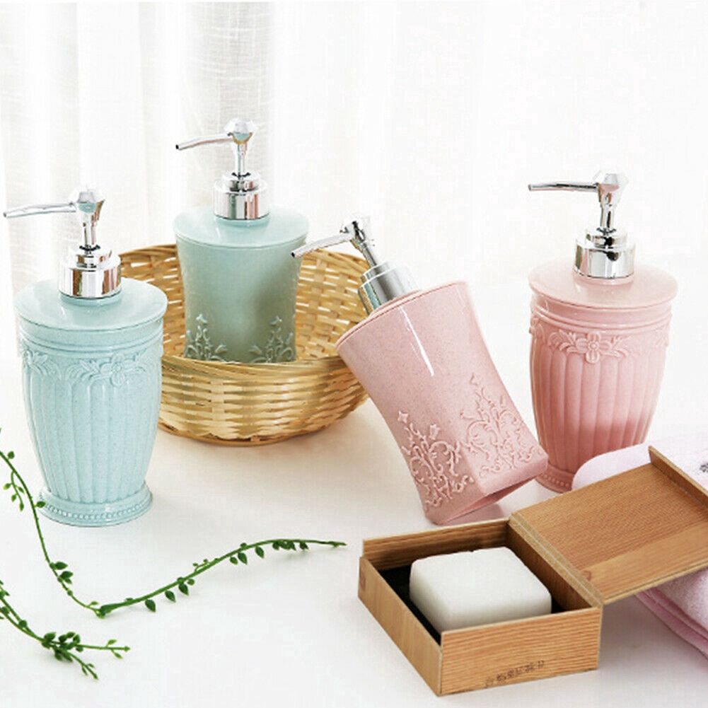 400ML European flower print Bathroom Press Type Soap Liquid Dispenser/ Refillable Empty Shampoo Lotion Bottle
