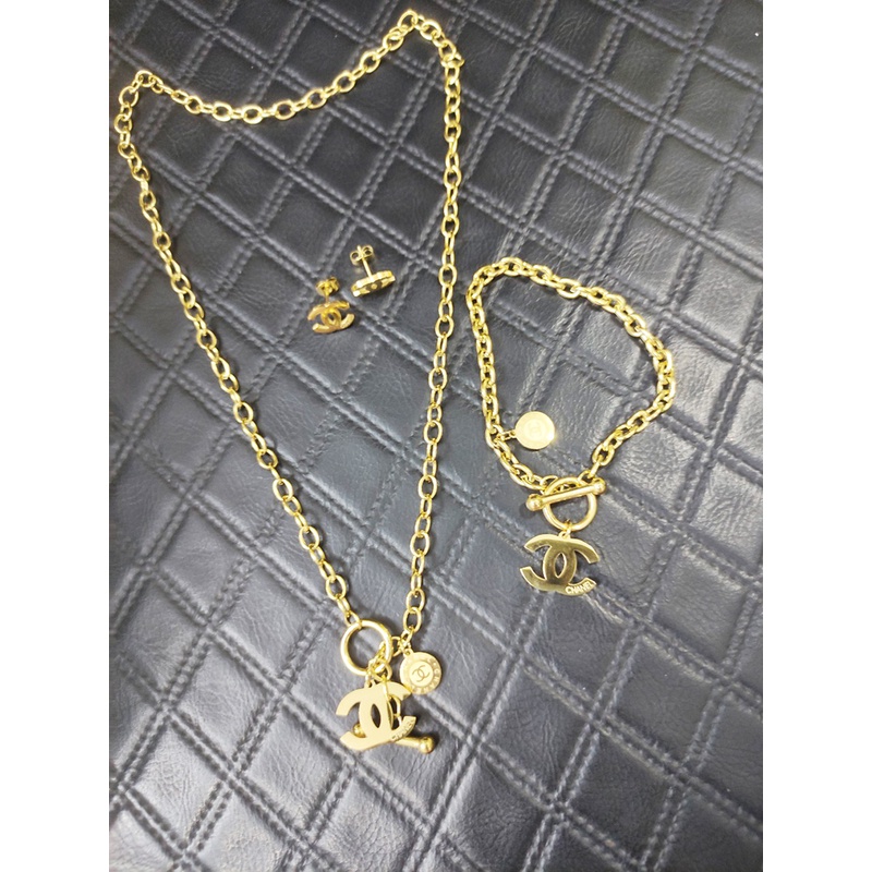 Bộ Trang Sức Dây Xích Logo Titan Ko Đen TT 4315