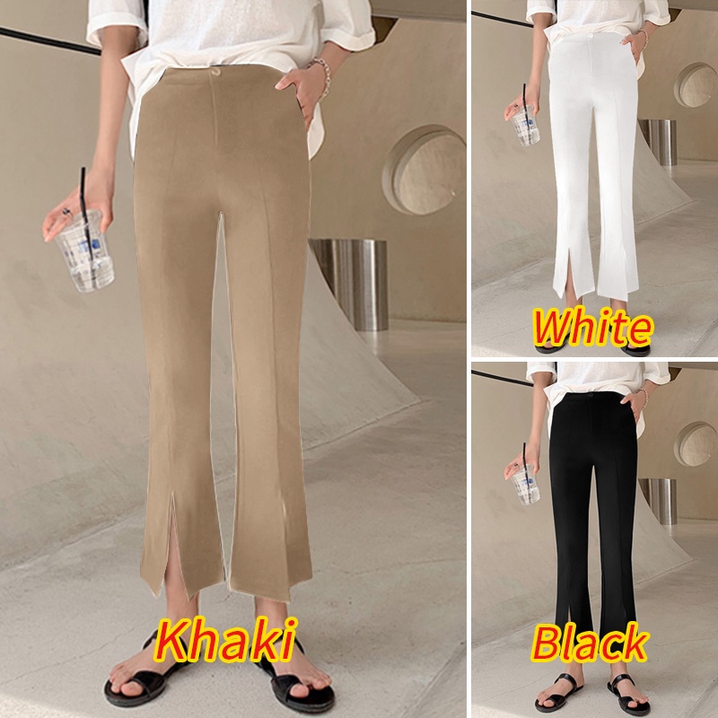 Quần dài ZANZEA ống loe xẻ tà màu trơn thời trang cho nữ