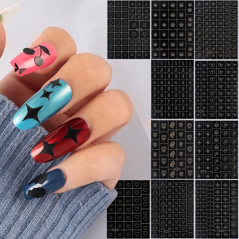 [Hàng mới về] 1 Tờ miếng dán trang trí móng tay họa tiết bướm số trái tim diy