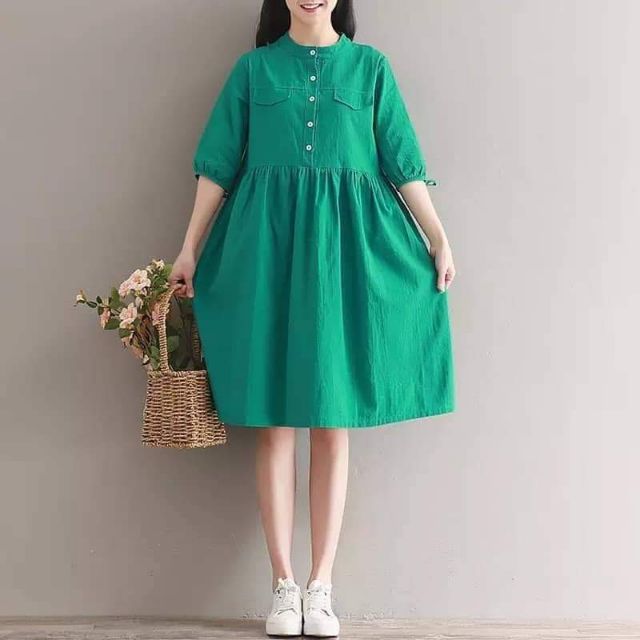 ĐẦM BABYDOLL XANH LÁ CỔ TRỤ