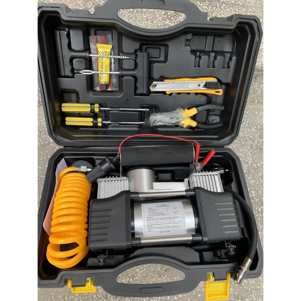 Máy bơm lốp 2 piston ô tô xe máy nén khí 12v công suất lớn