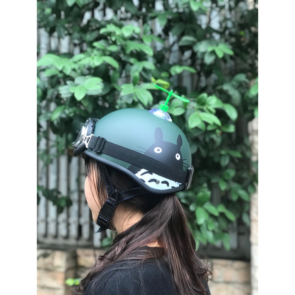 Mũ bảo hiểm nửa đầu 1/2 TOTORO XANH RÊU  +KÍNH PHI CÔNG+CHONG CHÓNG