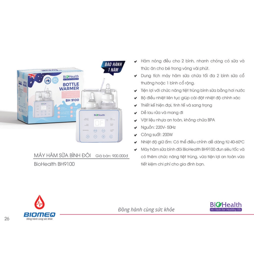 Máy Hâm Sữa &amp; Tiệt Trùng BH9100 - Hâm Nóng Đều 2 Bình - Tiết Kiệm Thời Gian - Sang Trọng, Hiện Đại