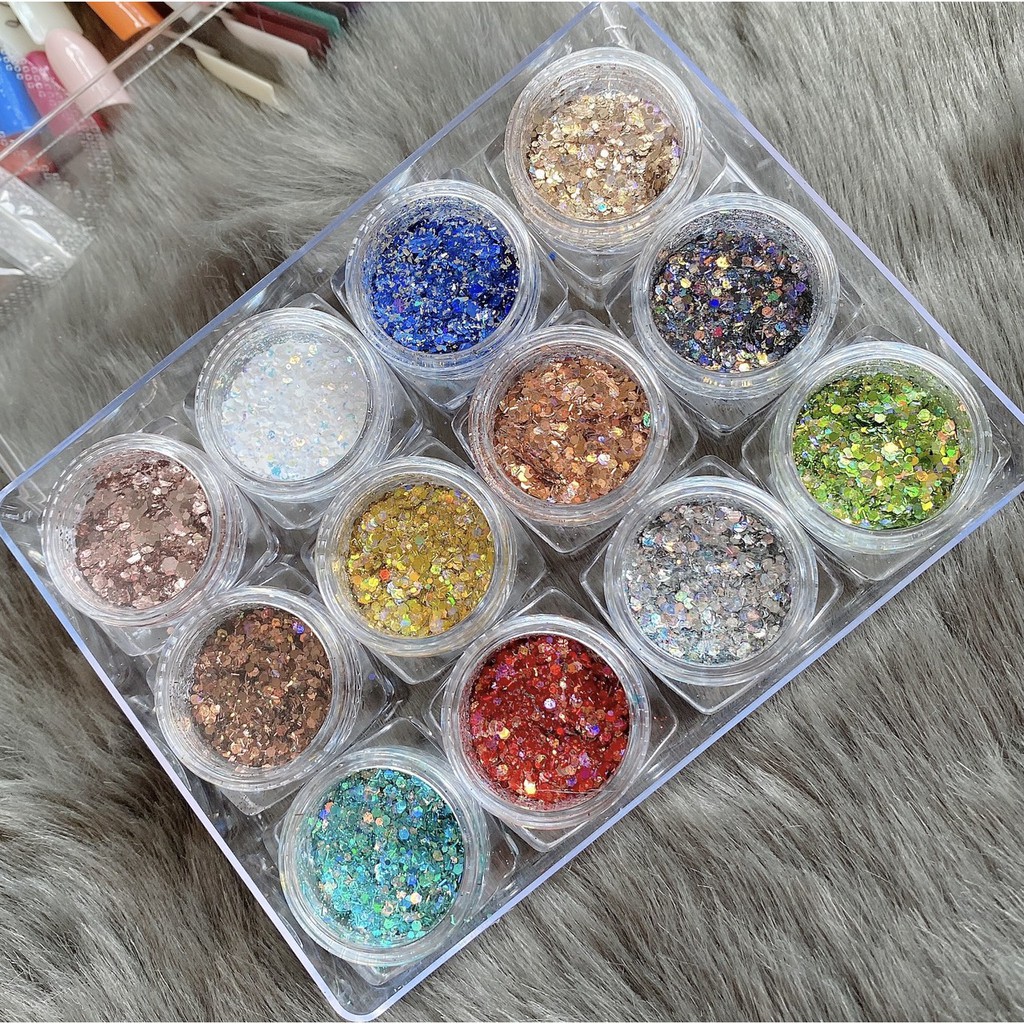 Nhũ rắc trang trí móng siêu sáng sét 12 mầu