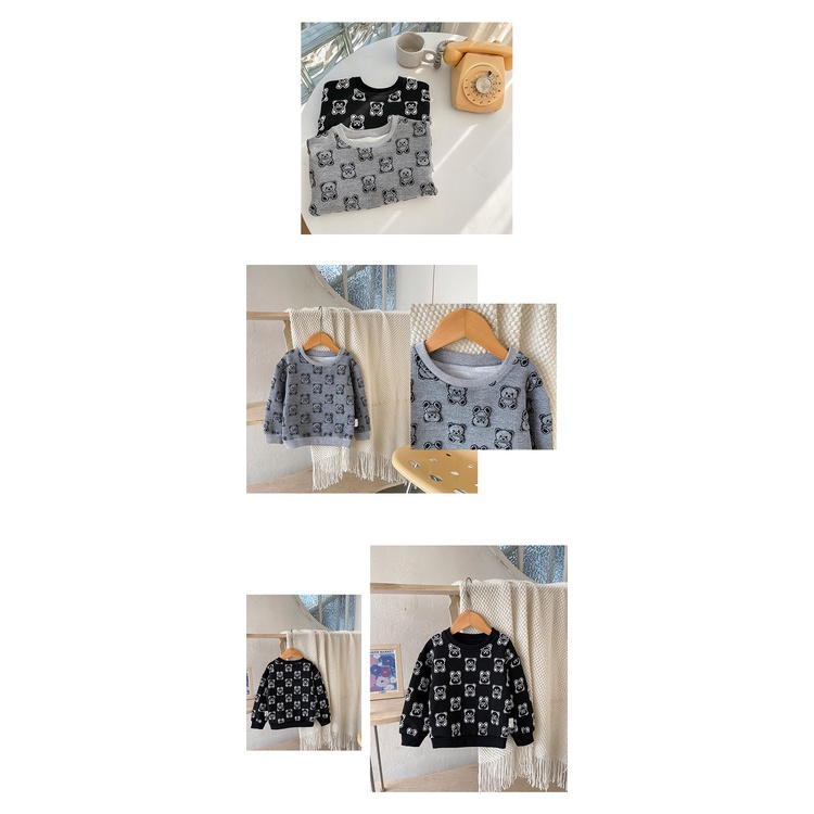 Áo sweater AMILA tay dài cổ tròn in hình gấu thời trang thu đông mới cho bé gái