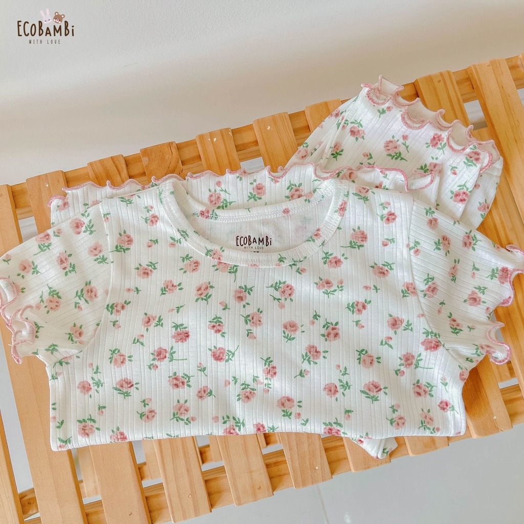 Bộ bé gái TAY NGẮN, QUẦN LỬNG phong cách Hàn Quốc in hoạ tiết hoa nhí dễ thương cho bé yêu - Ecobambi
