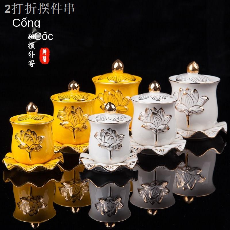 Gia dụng Mặt trước tượng Phật Gốm sứ cho Bà Quan Âm Đại Từ Bi Nước Phòng Cung Cấp Chén Thanh Lọc Hoa Sen