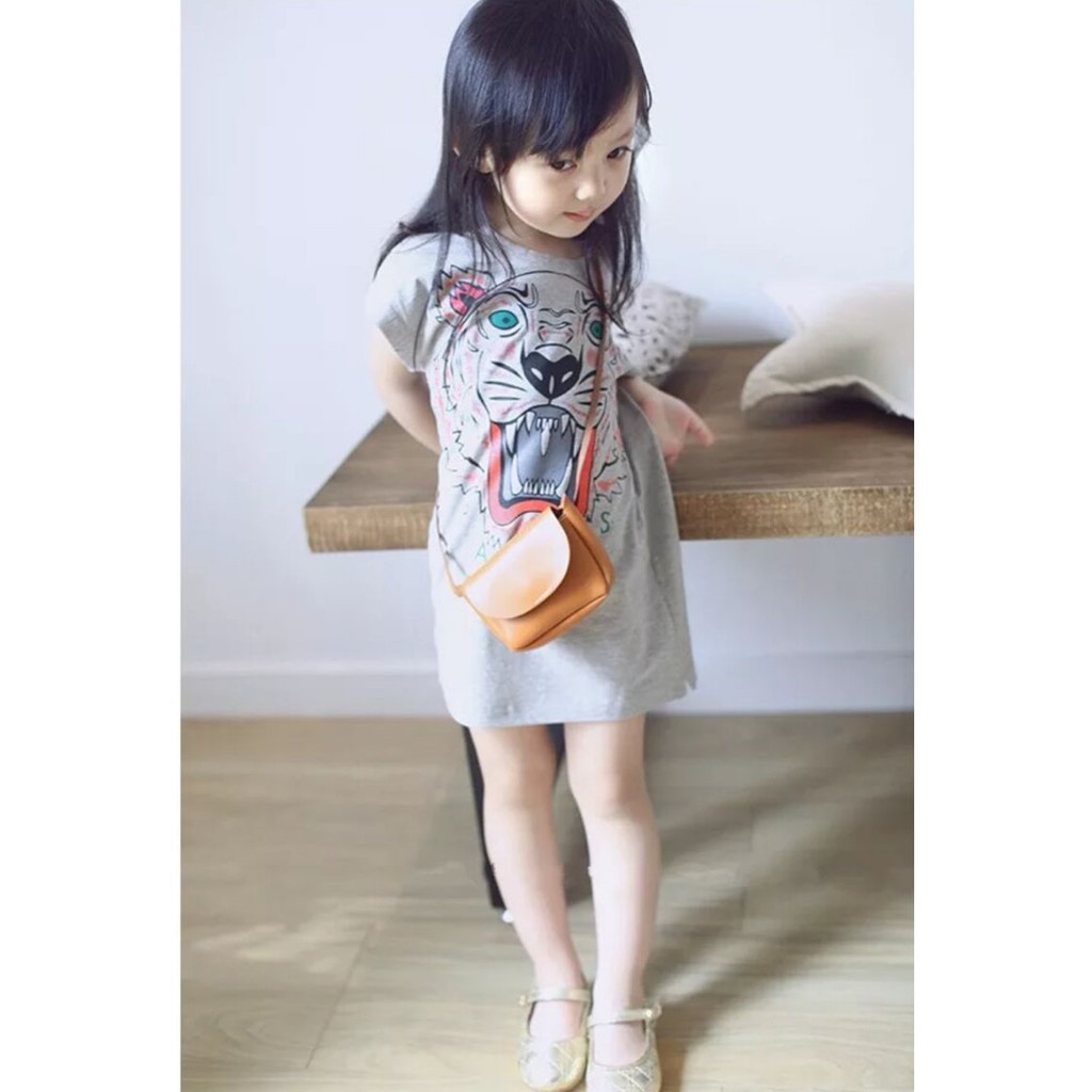 Đầm thun ngắn tay họa tiết hoạt hình đáng yêu dành cho bé gái