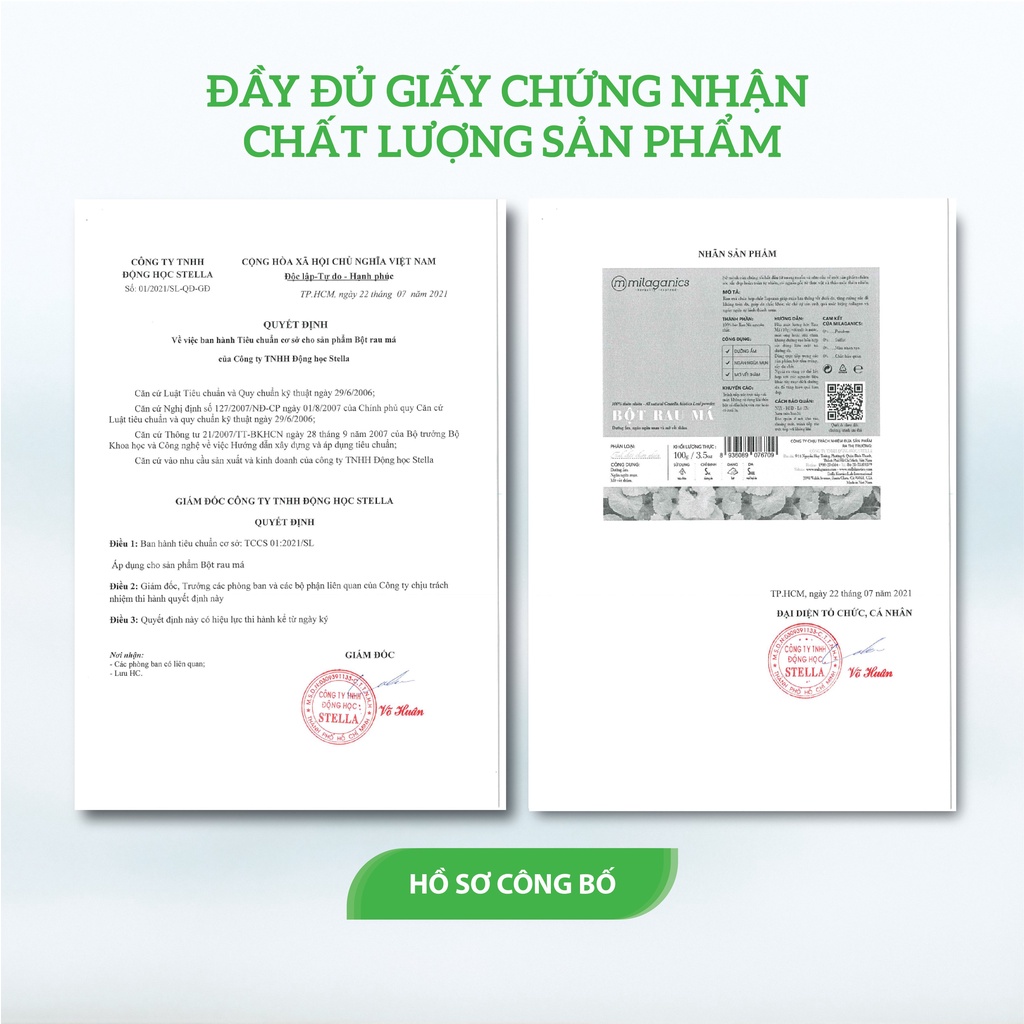 Bột Rau Má Nguyên Chất Đắp Mặt Nạ Ngăn Ngừa Mụn &amp; Làm Dịu Vết Mụn Viêm MILAGANICS 100gr (Túi Zip)