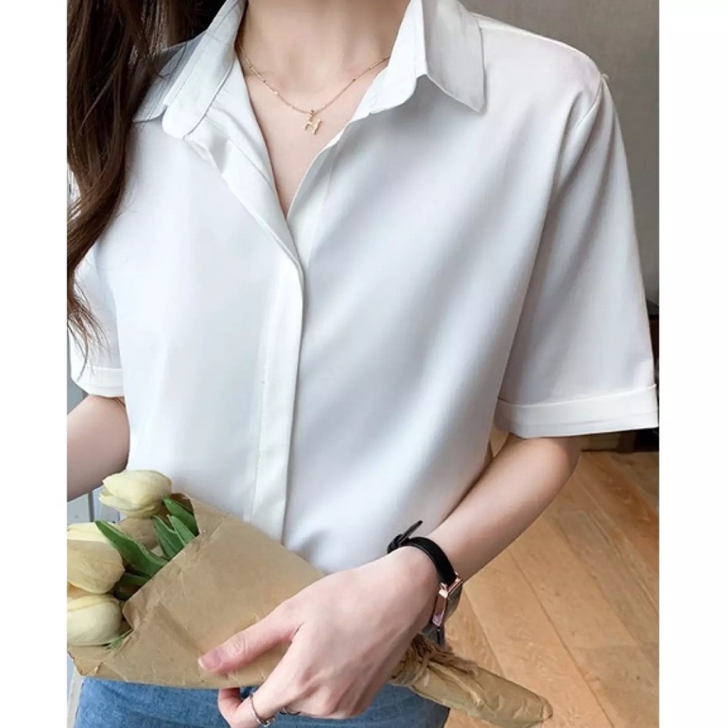 Áo sơ mi nữ công sở ngắn tay kiểu hàn quốc cao cấp,from rộng,vải chất lượng đẹp mát- FITU