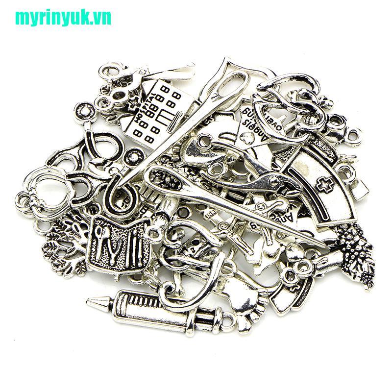 CHARMS Bộ 32 Mặt Dây Chuyền Bạc Tự Làm Trang Sức Phong Cách Tây Tạng