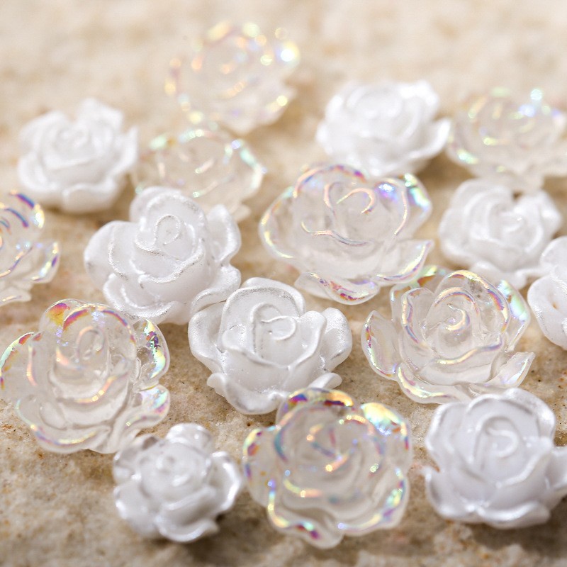 Set 50 Phụ Kiện Trang Trí Móng Tay Nghệ Thuật Hình Hoa Hồng Đính Ngọc Trai