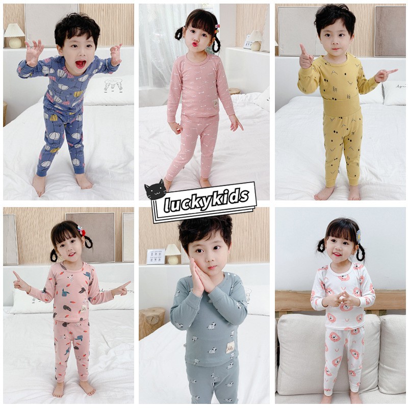 Bộ Đồ Ngủ Tay Dài Vải Cotton Mềm Eo Cao In Hình Động Vật Hoạt Hình Đáng Yêu Cho Bé