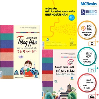 Sách - Combo Hướng dẫn phát âm tiếng Hàn chuẩn như người Hàn Quốc + Luyện nghe tiếng Hàn ( mới bắt đầu + trung cấp )