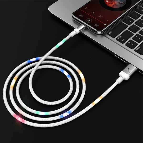 Cáp sạc Hoco U63 Lightning USB sạc nhanh 2.4A Max cho iPhone/iPad, nhựa TPE bền, đèn LED phát sáng trên dây, dài 120cm