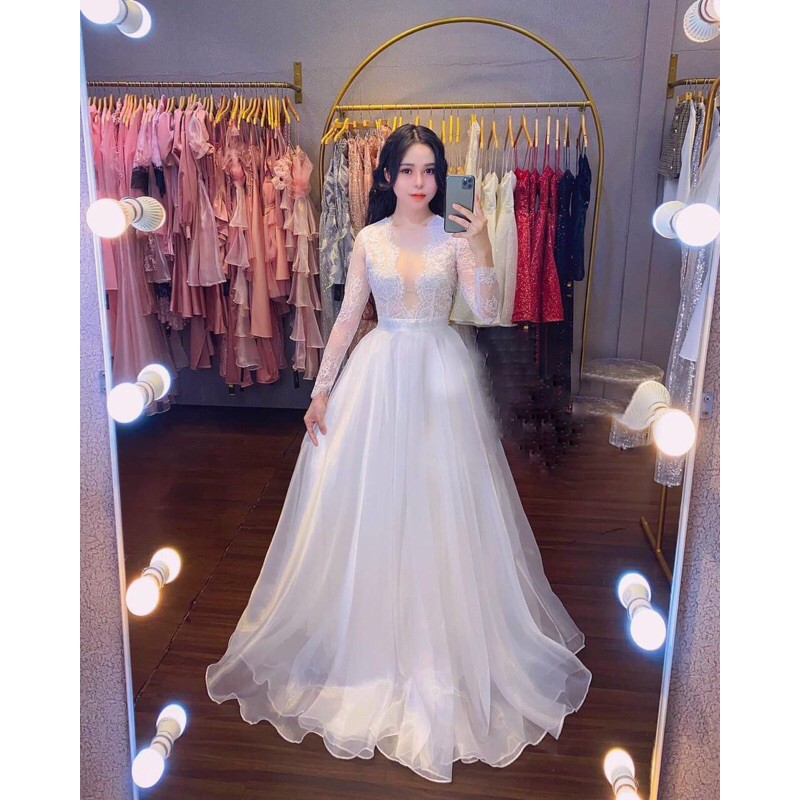 Đầm dự tiệc mặc cưới TRIPBLE T DRESS tay dài phối ren -Size M/L - MS269V