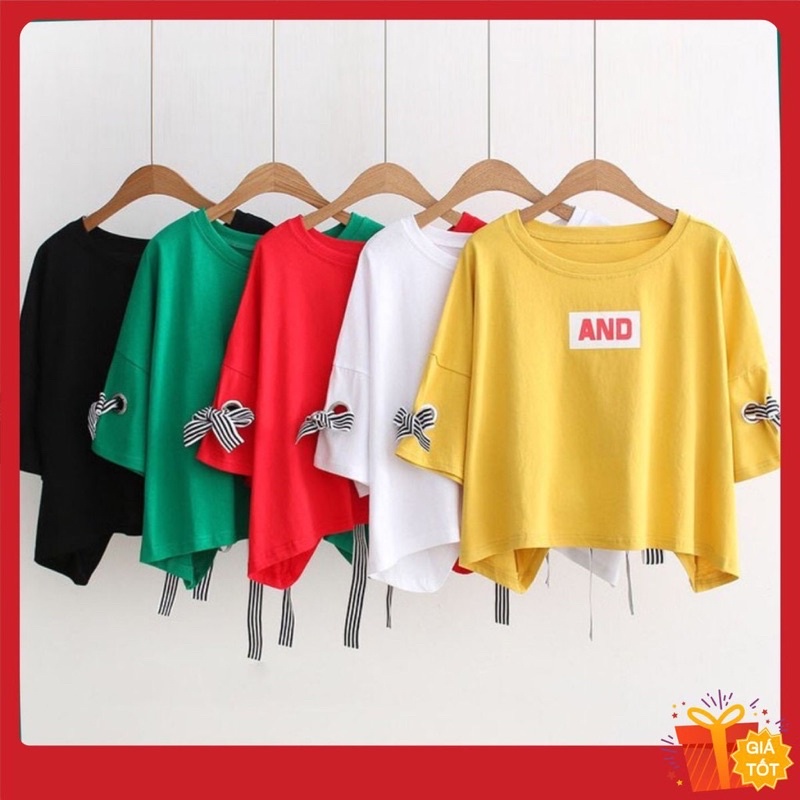Áo thun kiểu dáng Croptop DOGA 73 Form Rộng Suông Thắt Nơ
