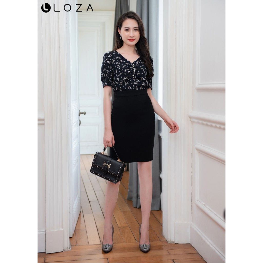 Áo sơ mi kiểu đính ngọc họa tiết hoa nhí LOZA LS1410