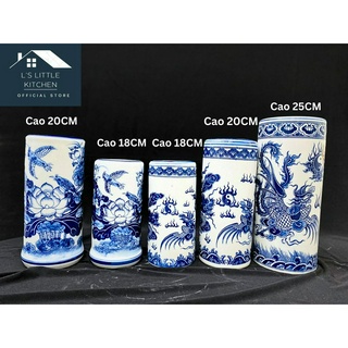 Ống cắm hương, lọ đựng hương bàn thờ men lam bát tràng cao cấp