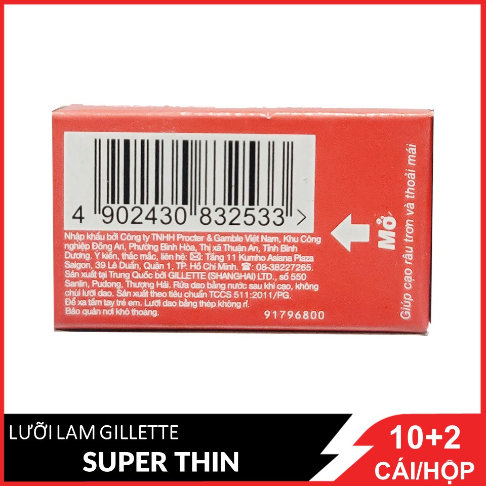 Hộp Lưỡi Lam Gillette Super Thin Saloon Pack 10 + 2 cái