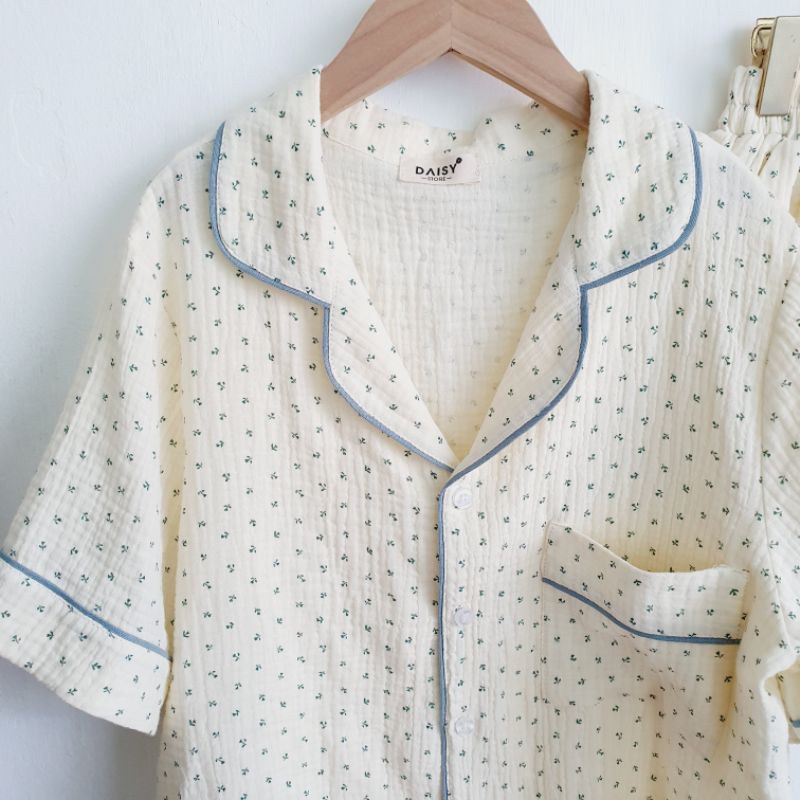 Pyjama muslin bông xanh