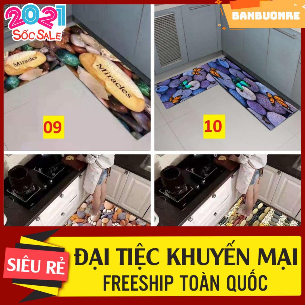 Xả lỗ Bộ 2 thảm bếp 3D hoa văn hiện đại mới-Free ship-có chống trơn trượt-Mã BTD016