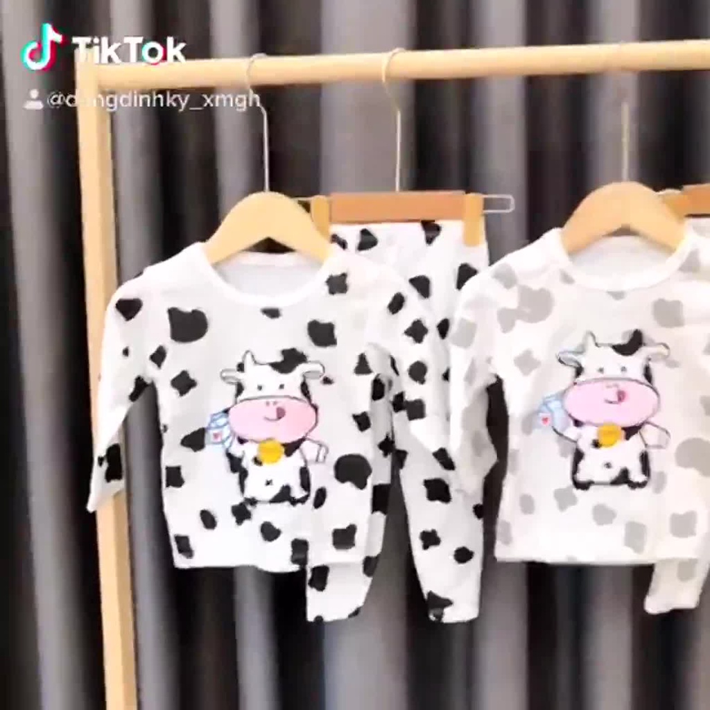 Bộ đồ cho bé trai bé gái bộ thu đông dài tay bé trai bé gái combo 2 bộ hình bò sữa MINKY thun lạnh mềm mại JIMADO TQ6632