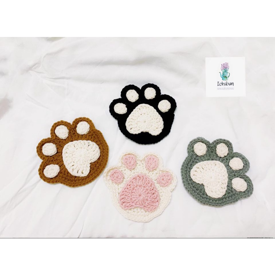 Đế lót ly bằng len handmade hình chân thú đáng yêu