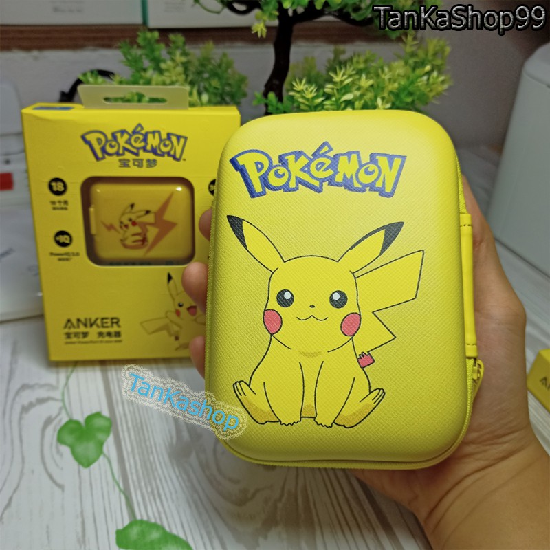 Hộp Đựng Phụ Kiện Điện Thoại in hình Pokemon Pikachu , Đựng cáp sạc tai nghe tiện lợi