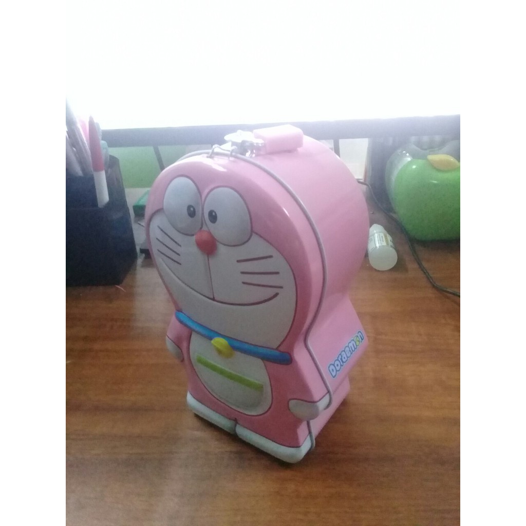 Hộp khóa sắt đựng tiền tiết kiệm cho bé (Đoremon)