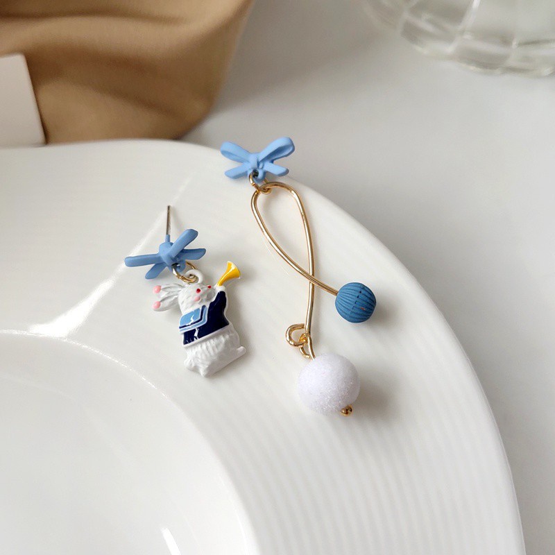 Khuyên tai bạc 925 đính nơ hình thỏ xinh xắn thời trang cho nữ