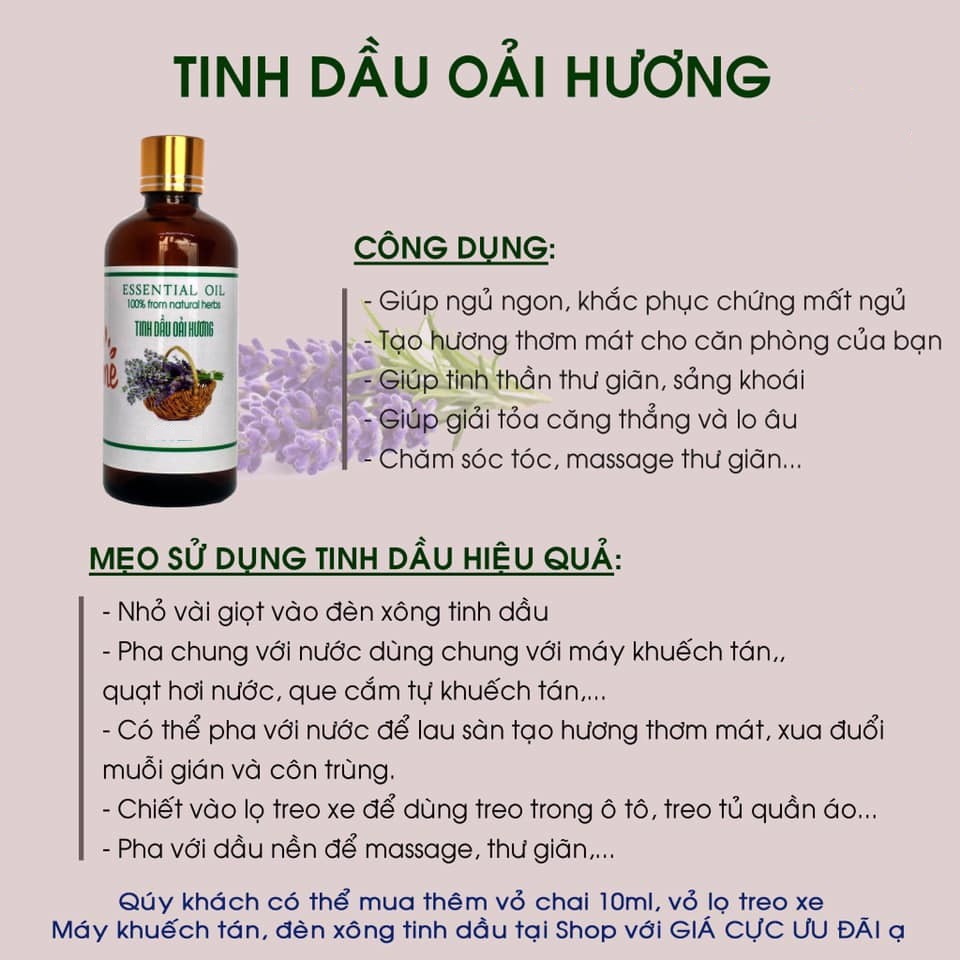 Tinh dầu oải hương Lavender Trường An Natural Life, , xuất sứ thiên nhiên không pha tạp chất, có giấy kiểm định COA