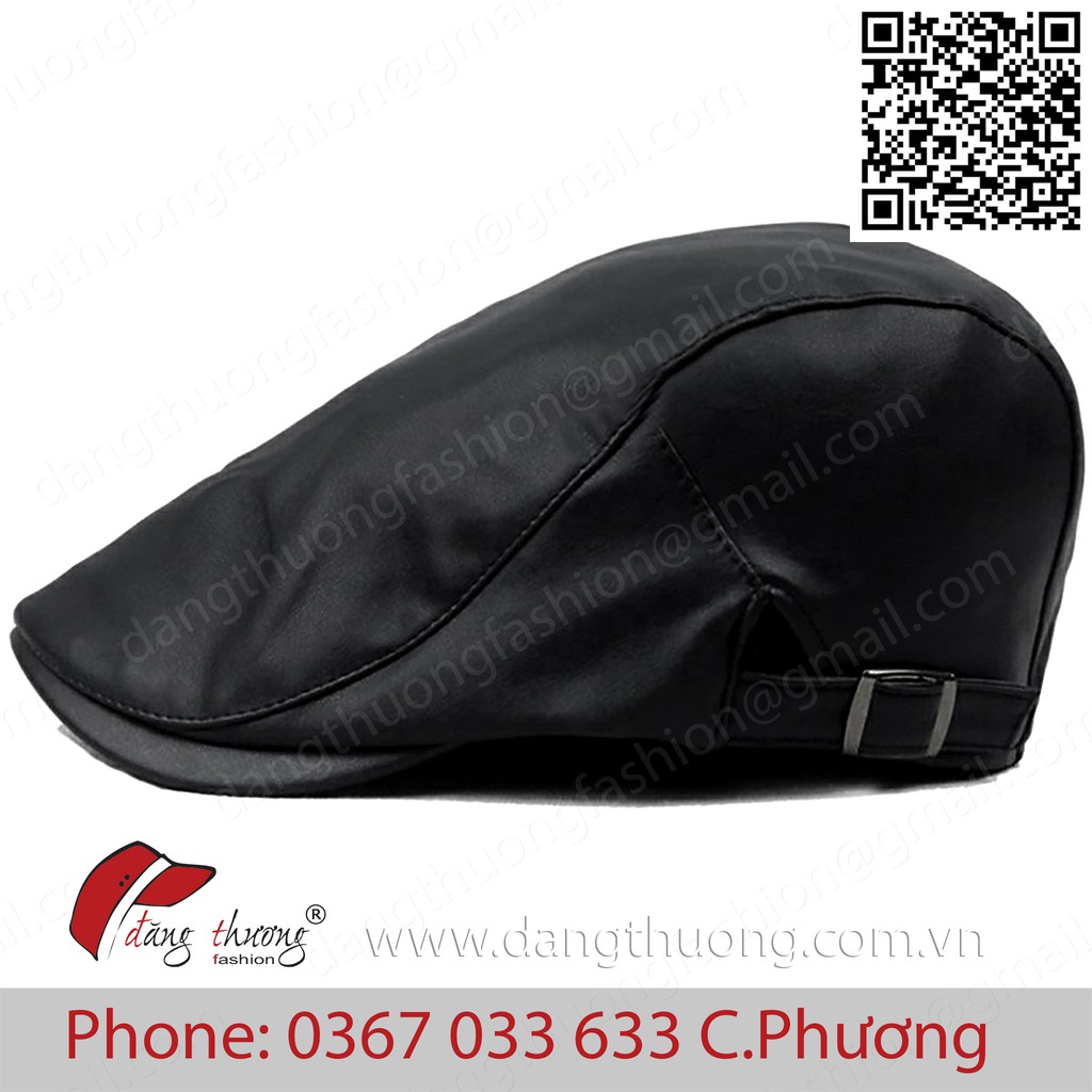 Mũ nón nồi nam bere beret flat cap da Pu nhiều màu ĐEN, XANH ĐEN