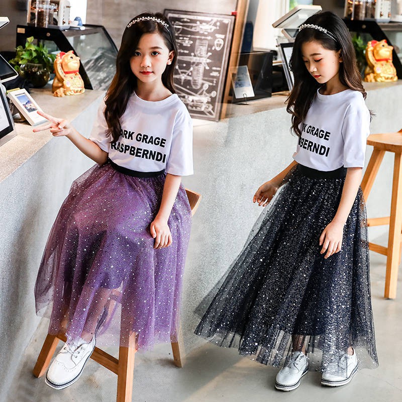 Chân váy dài họa tiết ngôi sao phong cách Hàn Quốc cho bé gái
