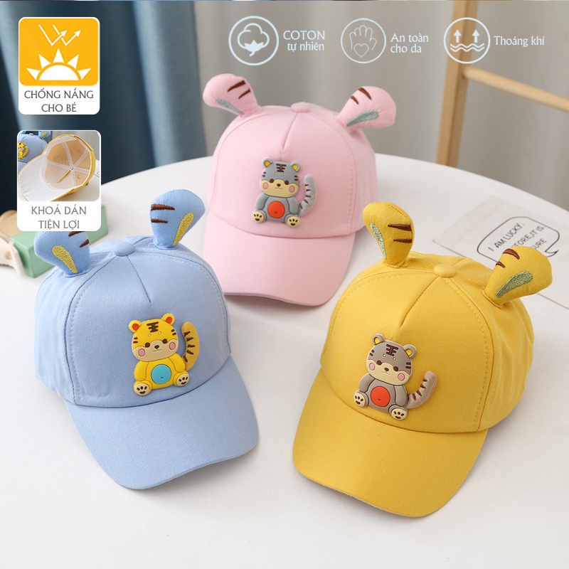 Mũ nón lưỡi trai cho bé 1-3 tuổi, hoạt hình 3D HỔ dễ thương, chất liệu cao cấp mềm êm, khoá dán tiện lợi phong cách HOT