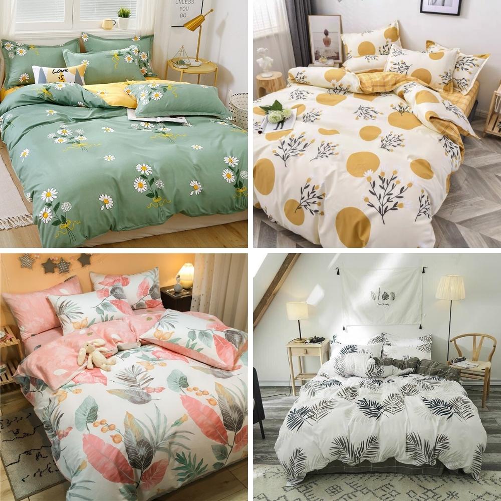 Bộ 4 món chăn ga gối nệm poly cotton drap giường bo chun phong cách hàn quốc vintage - Otama Bedding