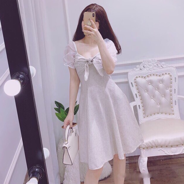 Đầm Bố Phối Bóng Kiếng dáng xòe xt