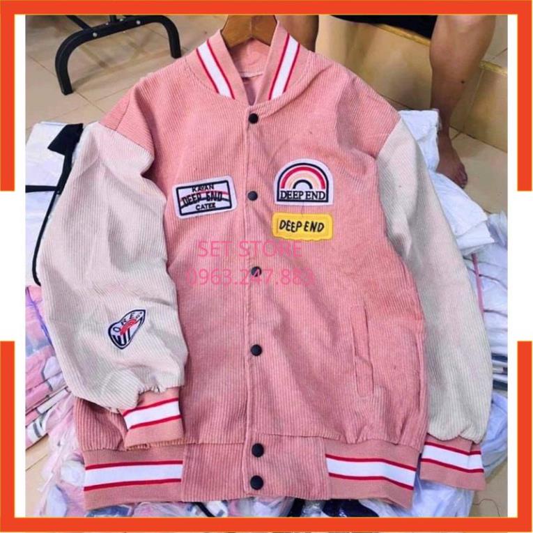 Áo khoác BOMBER nhung Nam,Nữ ,3 màu Đen,Hồng,Xanh DH12