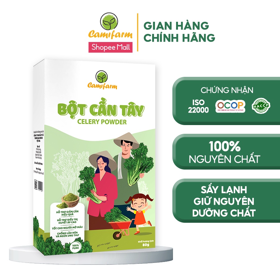 Bột cần tây sấy lạnh giảm cân CAMIFARM hỗ trợ giữ dáng, giải nhiệt cơ thể Nguyên Chất 100% Túi 30G