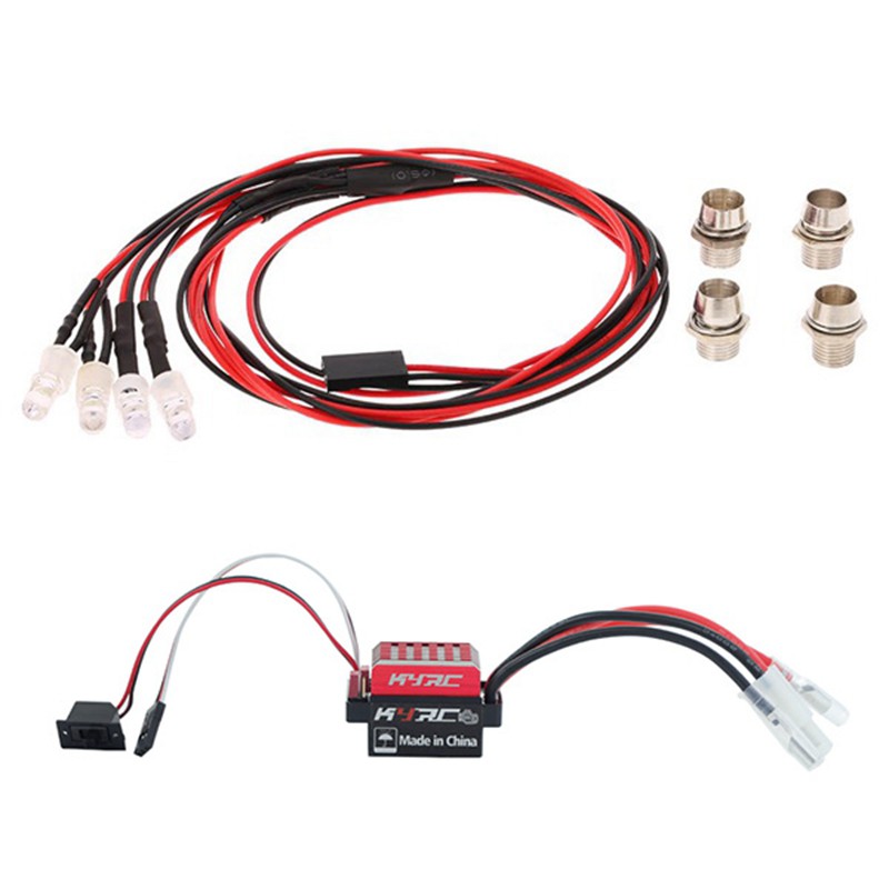 2 Set RC Car Part: 1 Set 4 LED Light Kit 2 White 2 Red with 3CH Lamp Control Panel & 1 Set 60A Waterproof Brushed ESC