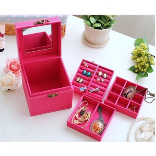 Hộp đựng trang sức nữ mini 3 khay đựng nhẫn, vòng, khuyên tai (có chốt)