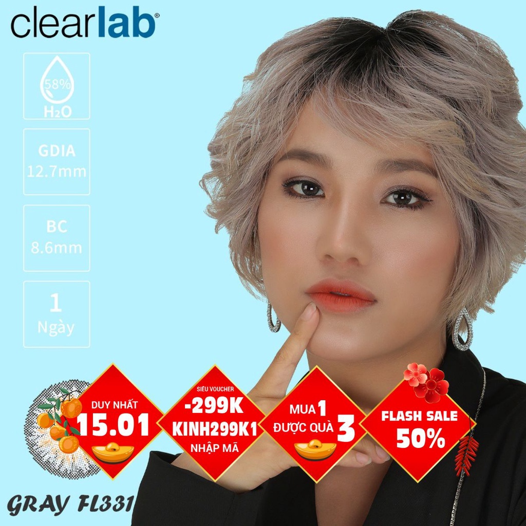 Kính áp tròng cận 1 ngày có màu Thiên Hà OPTICAL Clearlab Mỹ độ ẩm cao mỏng 3 màu thời trang Gray Green Brown