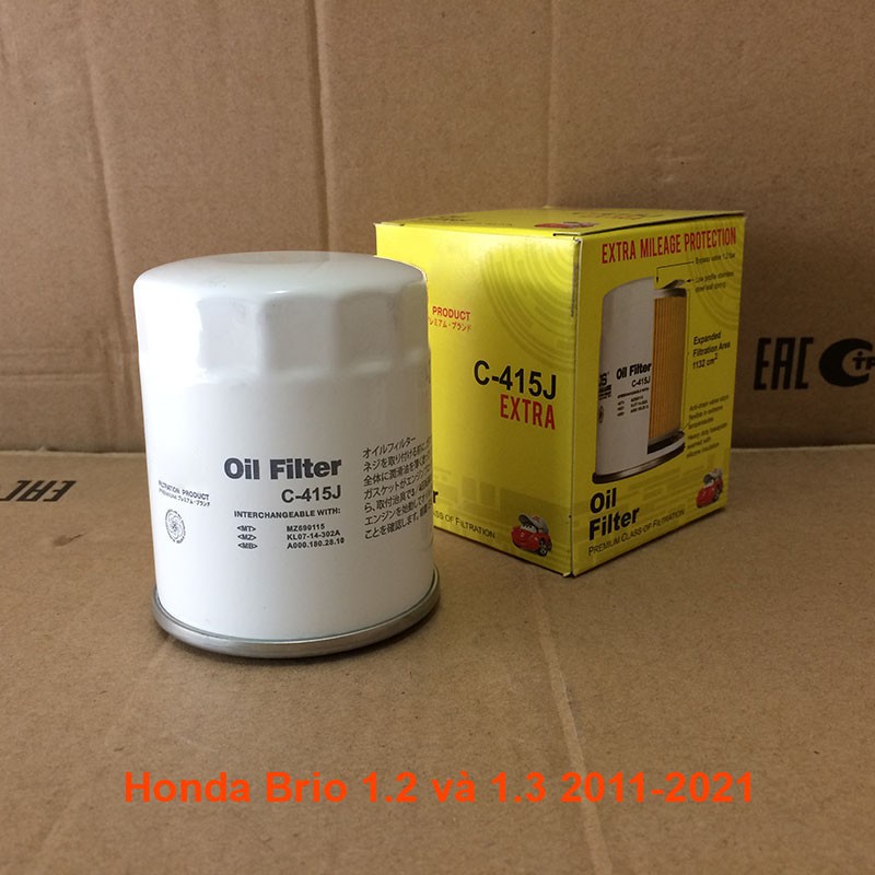 Lọc nhớt C415J/C809J-2 dùng cho Honda Brio 1.2 và 1.3 2011, 2012, 2013, 2014, 2015, 2016, 2017, 2018, 2019, 2020, 2021